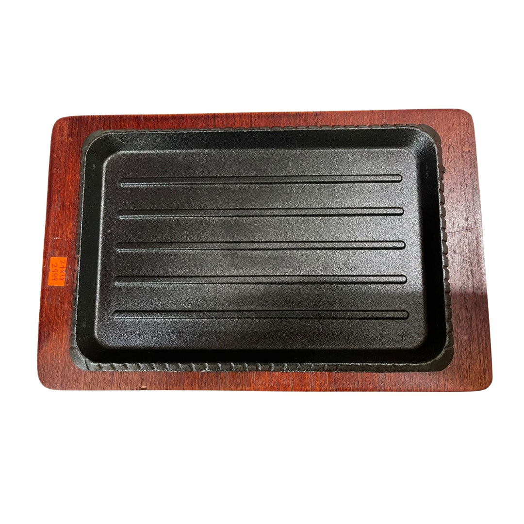 Plancha de Hierro Fundido con Madera Rectangular