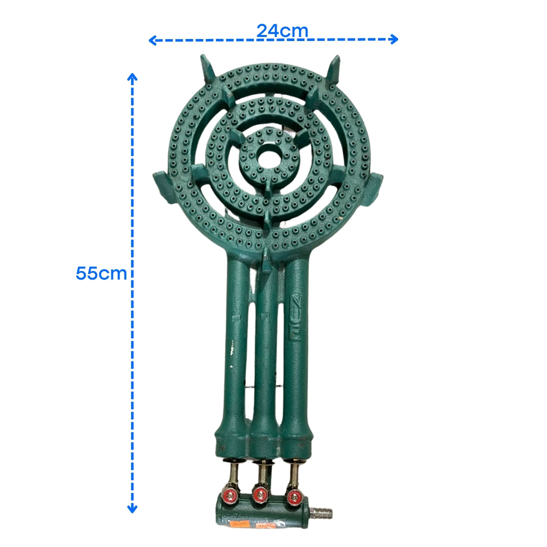 Quemador de Hierro de 3 Llaves a Gas Verde Reverbero. Estufa.