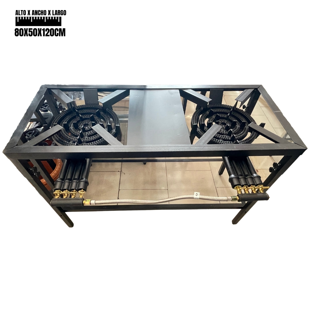 Estufa de Hierro Industrial con Patas 2 Quemadores de 4 Llaves a Gas 4x4 Selecto