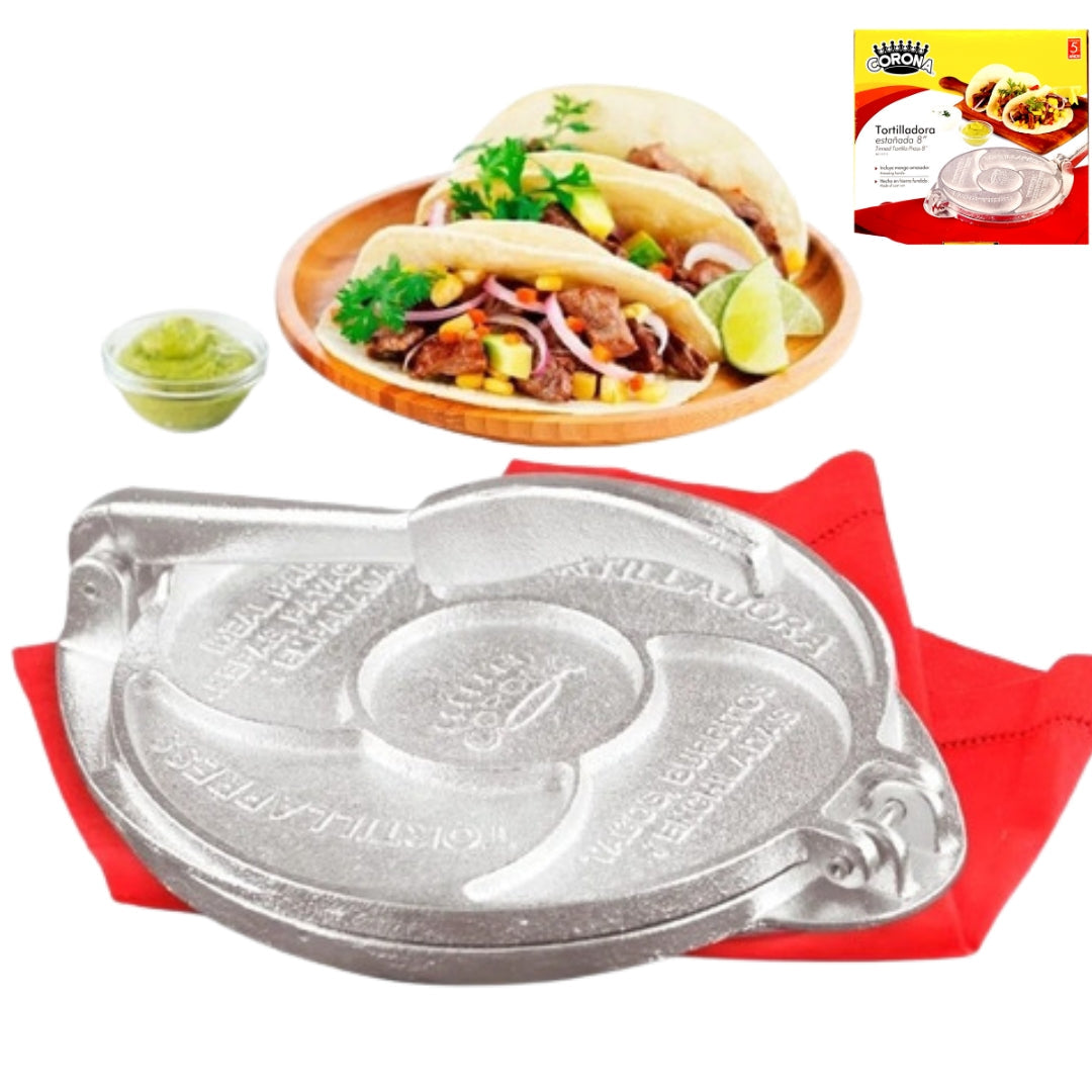 Tortillera Estañada de Hierro Fundido de 8" Corona L15115 Prensa para tortilla. Tacos. Corona