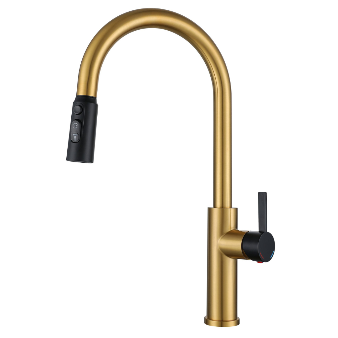 Grifo de Acero Inoxidable Dorado GIRONA-G con Manguera Flexible Gasco