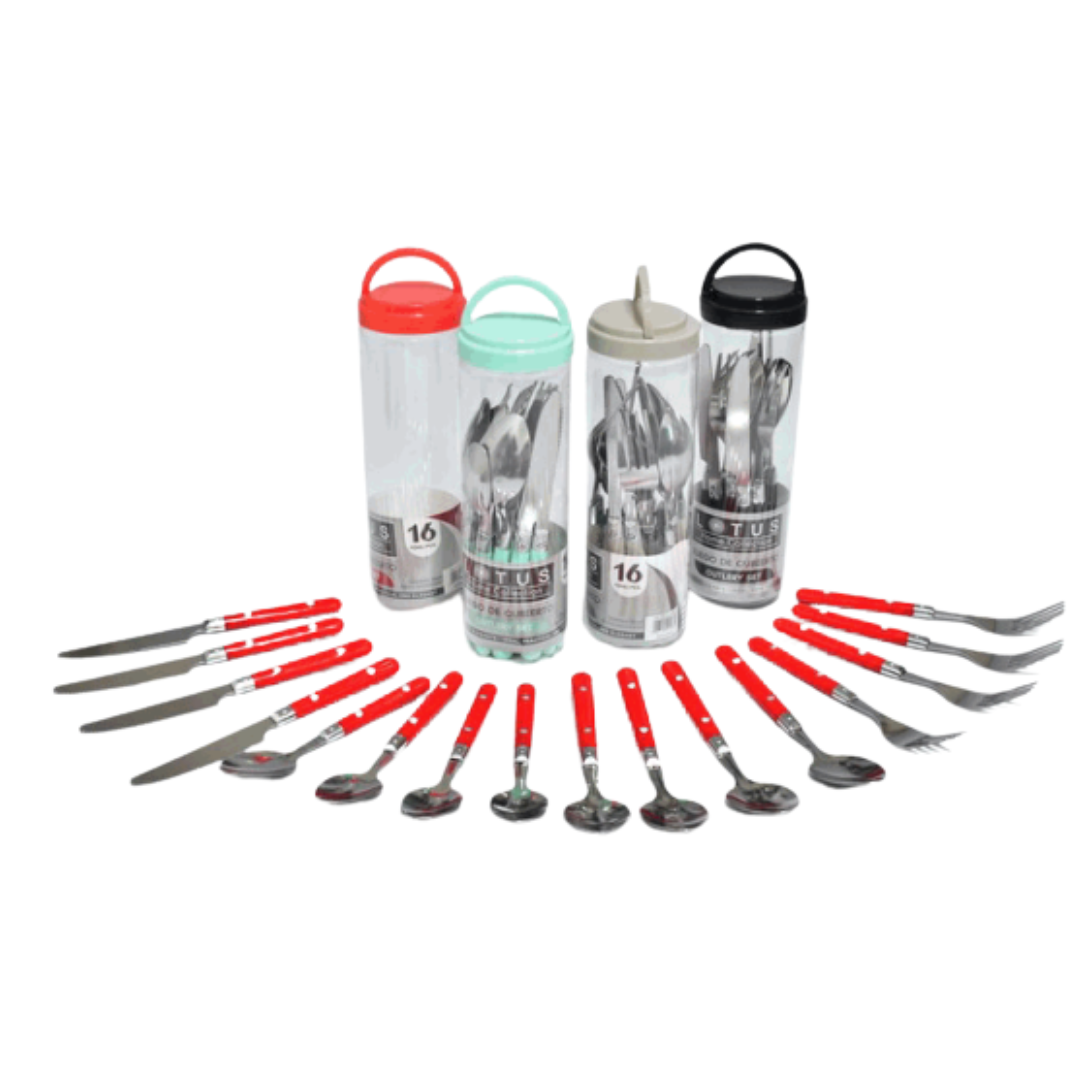 Set de 16 Piezas Cubiertos de Acero Inoxidable con Plástico Lotus LHC-7589