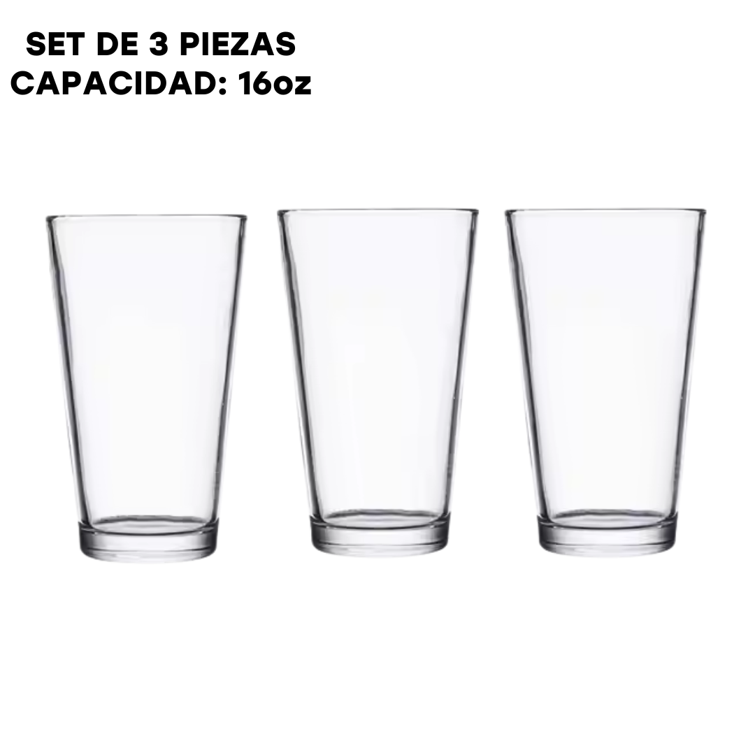 Set de 3 Piezas de Vasos de Vidrios 16oz WH3-CL16OZ Selecto