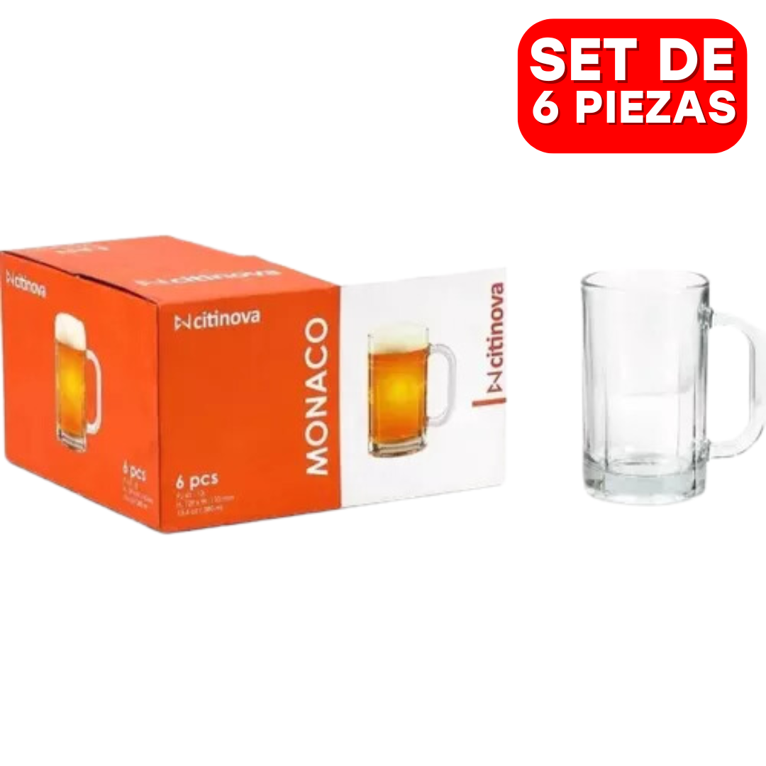 Set de 6 Piezas de Taza para Cerveza de Vidrio 380ml PJ-41-13 Selecto