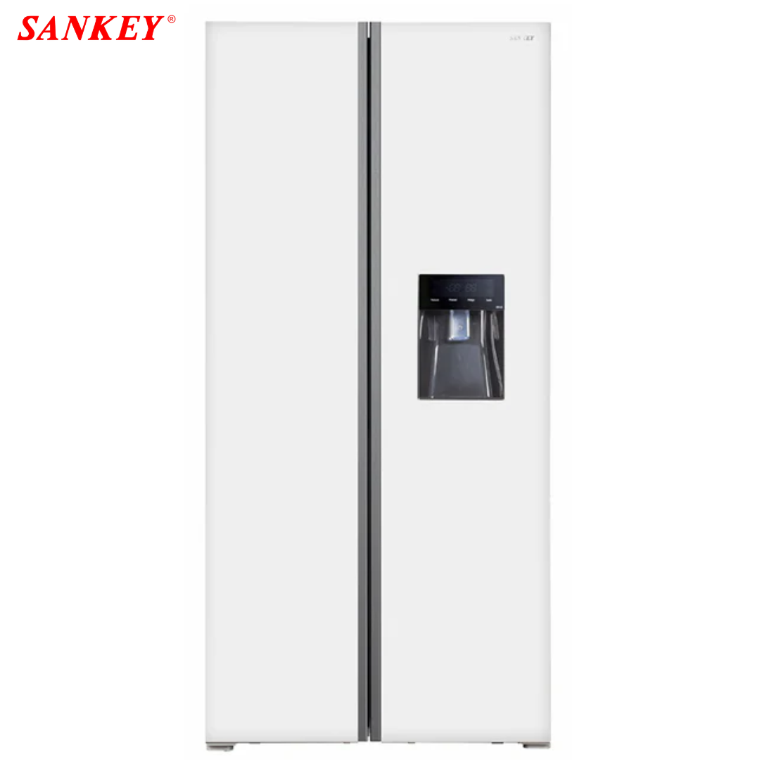 Refrigeradora Side by Side 18.9P3/537L No Frost Inverter con Dispensador de Agua Vidrio Blanco Sankey RF-19IN90WG SANKEY