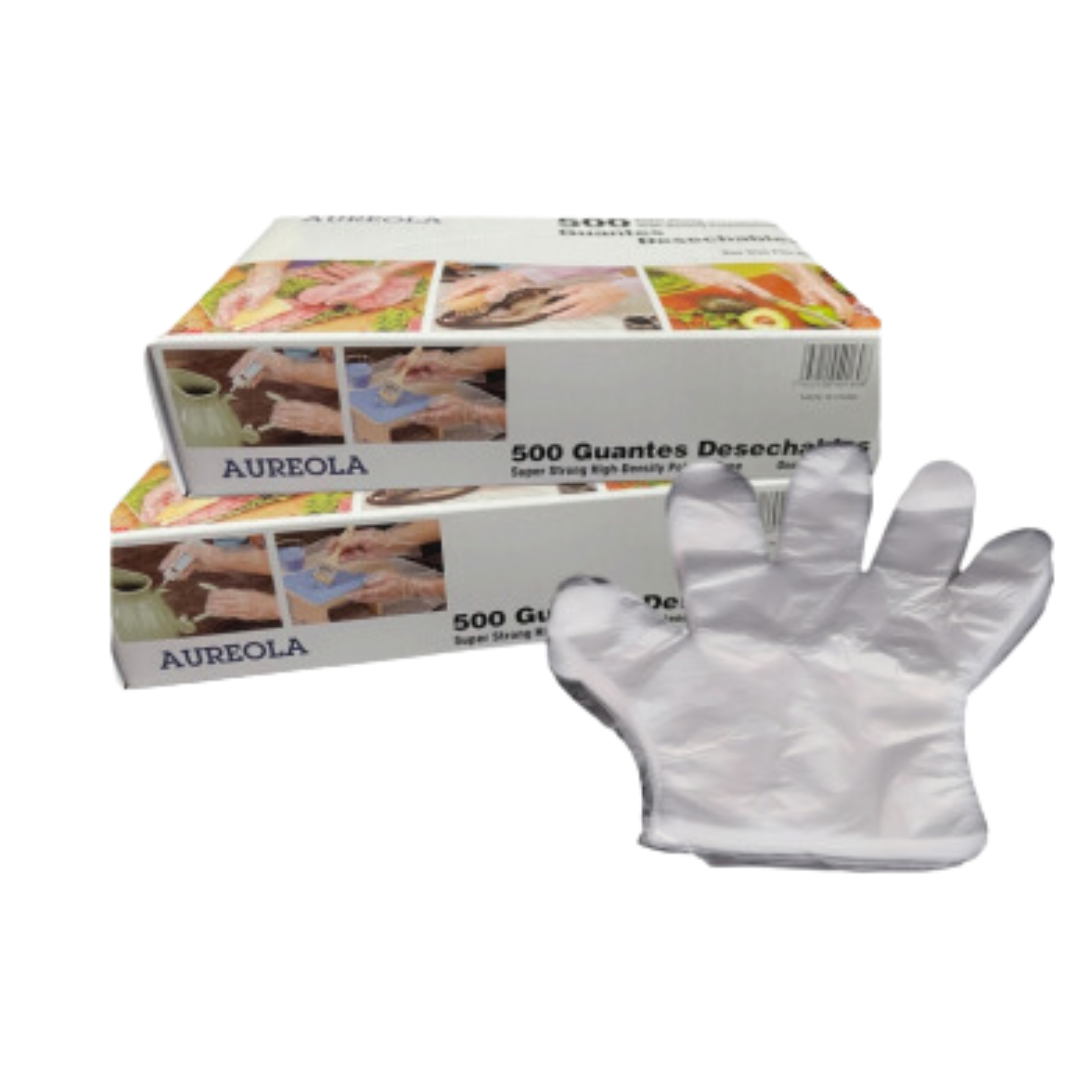 Guante Plástico Desechable Transparente 500und Aureola 00000056
