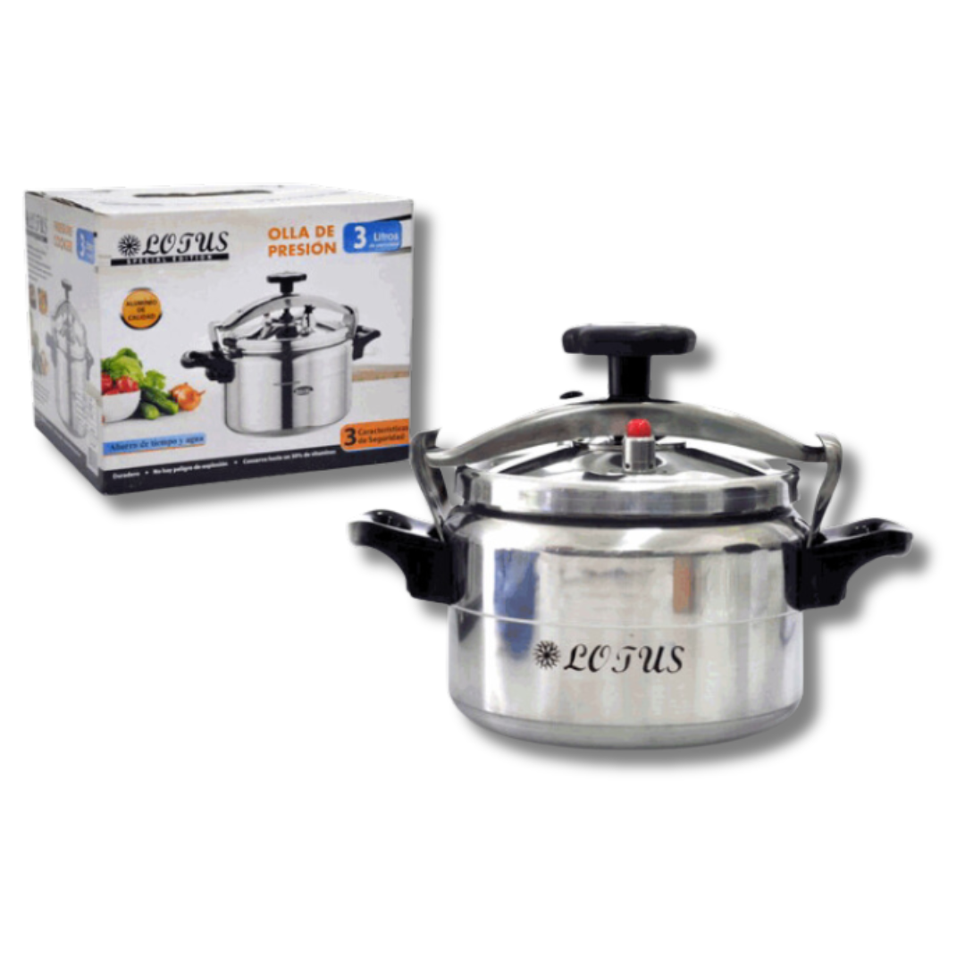 Olla de Presión de Acero Inoxidable con 2 Agarraderos 3 Litros LT-3LTR Lotus LOTUS