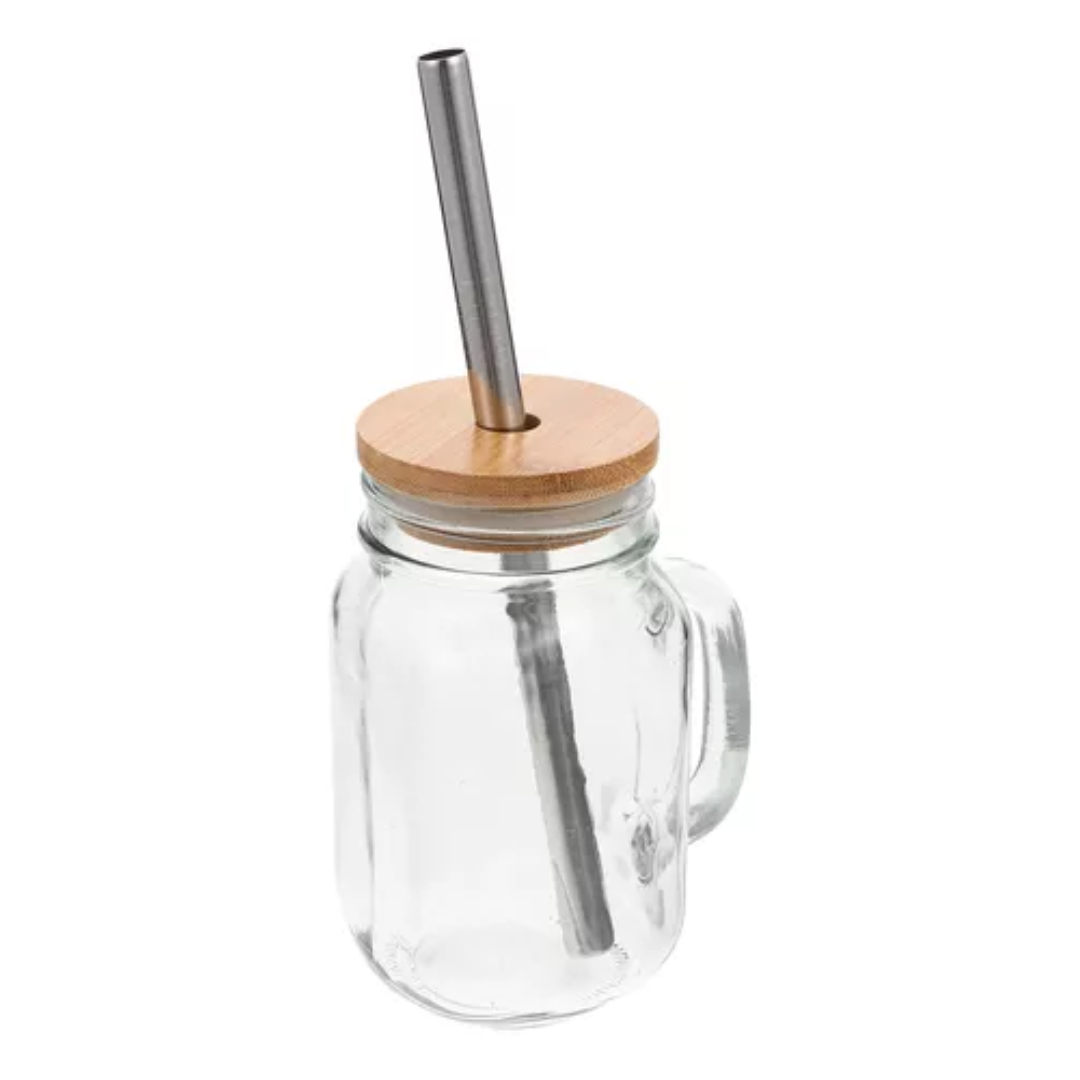 Vaso de Vidrio con Carrizo de Acero Inoxidable 86409 Selecto