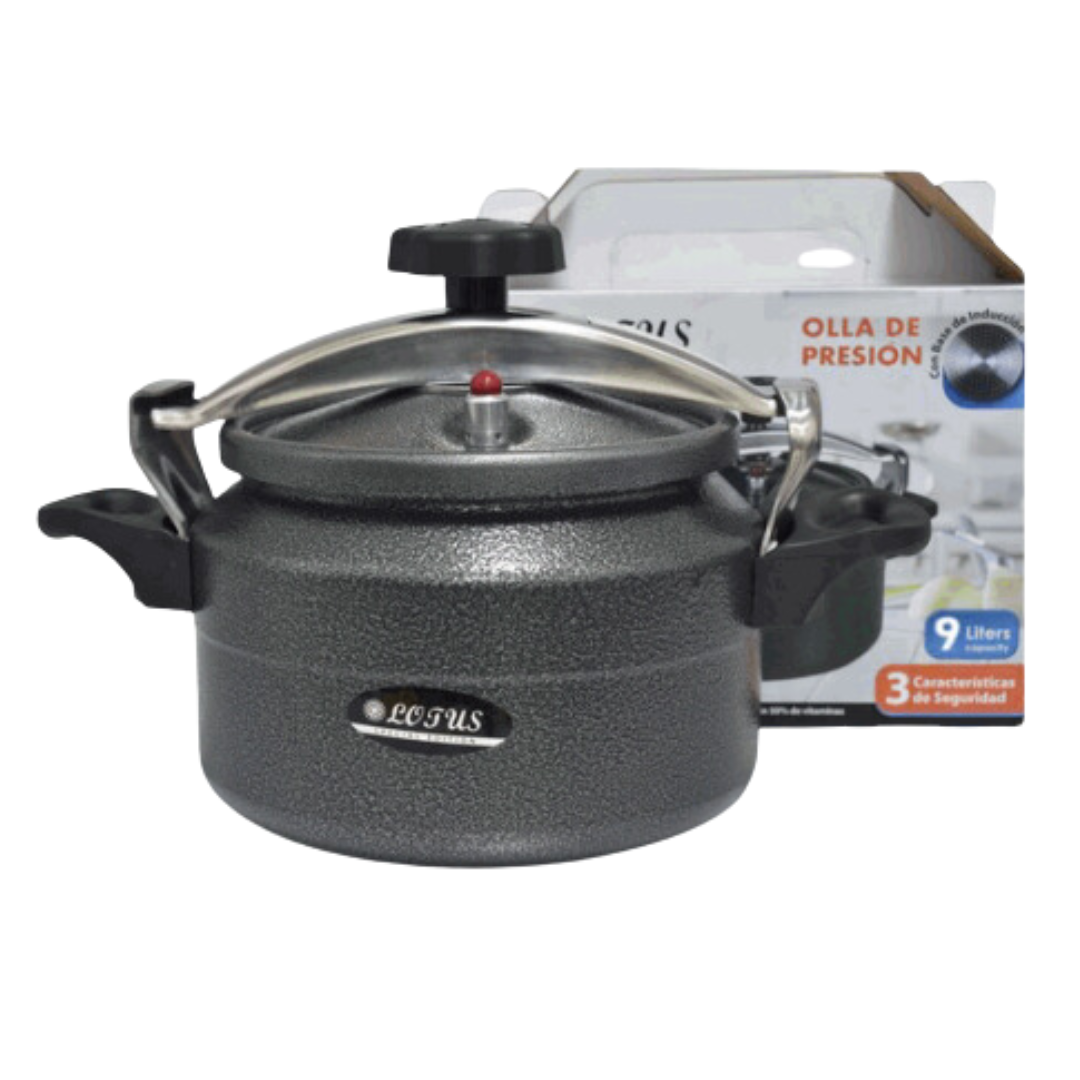 Olla de Presión de 2 Mangos 9 Litros 26cm para Cocina de Inducción LT-BLK-9 LOTUS
