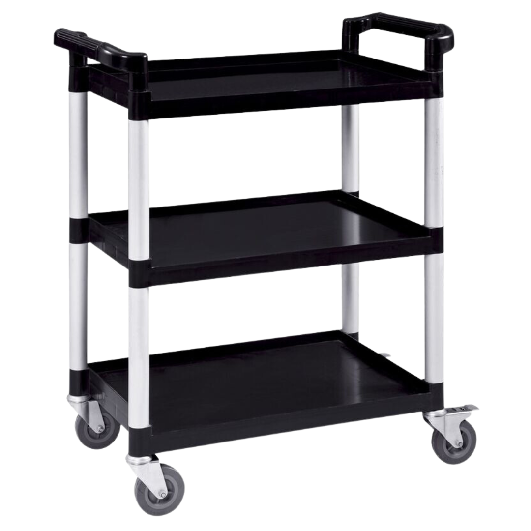 Carrito de Servir de Plástico de 3 Niveles con Frenos Negro 33A-CC-S3S-BLACK