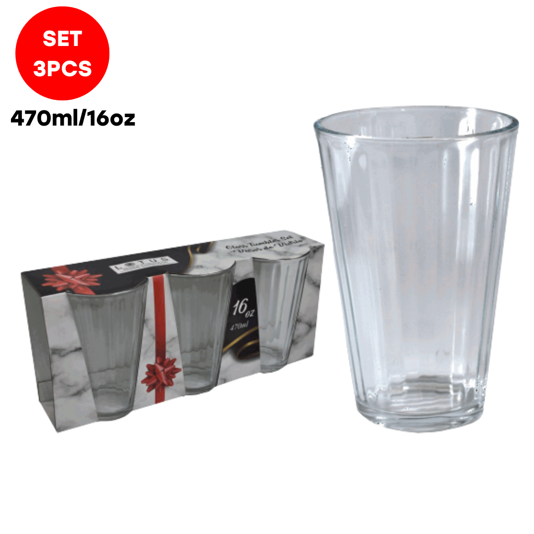 Set de 3 Piezas Vaso de Vidrio 470ml/16oz WH3-1605-7 Selecto