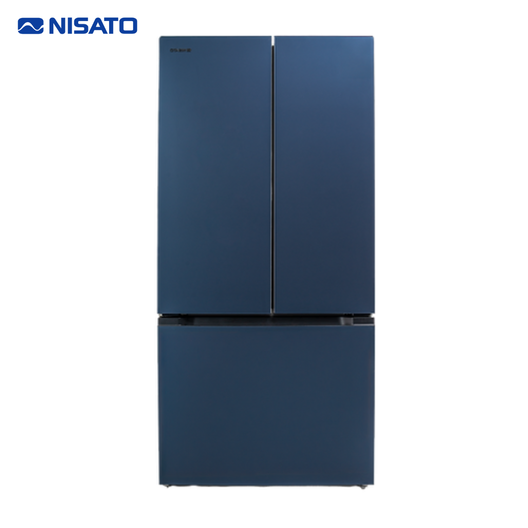 Refrigeradora French Door Silver Pro 16.5P3/467L Puertas de Vidrio Azul Inverter No Frost Nisato NRF-877FDGSSK NISATO