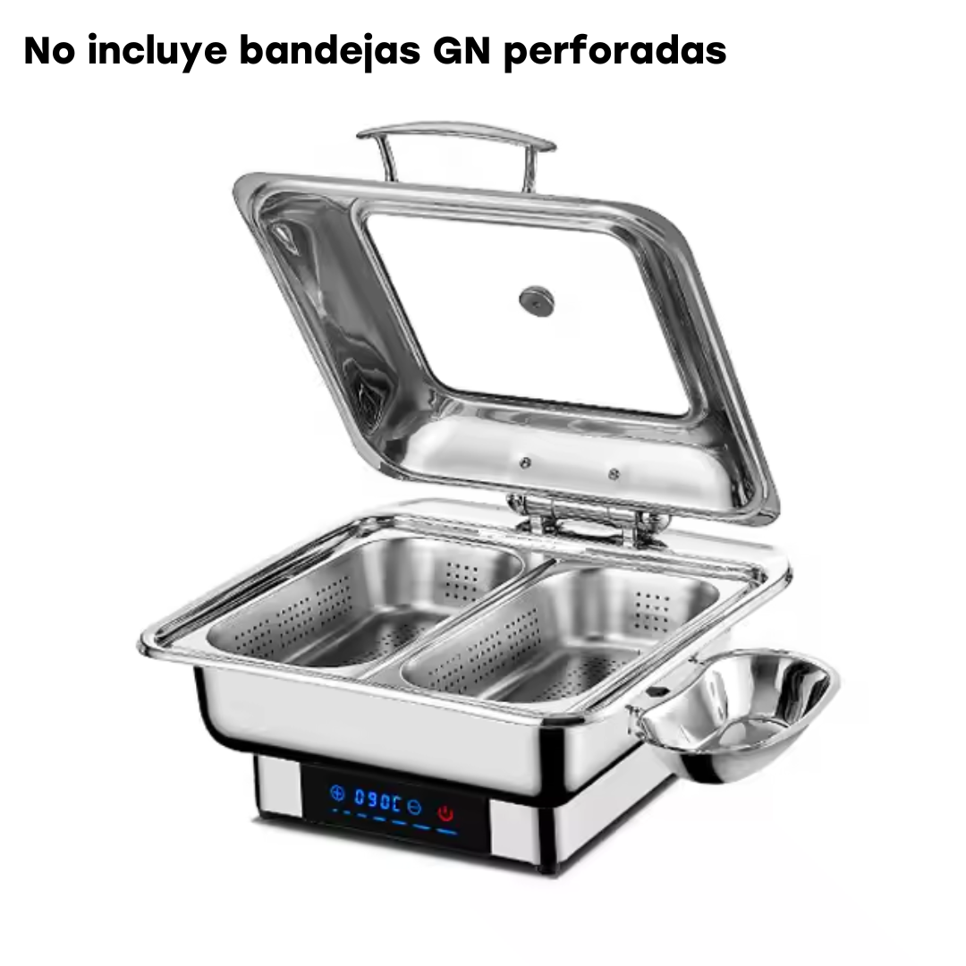 Chafing Dish Cuadrado Eléctrico en Acero Inoxidable 6 Litros 600W 430705