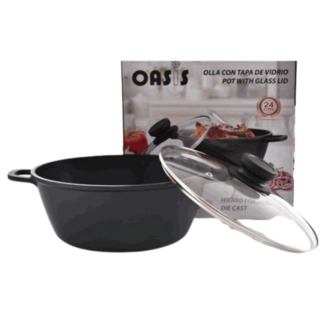 Olla con Tapa de Vidrio 24cm Oasis OS-8124