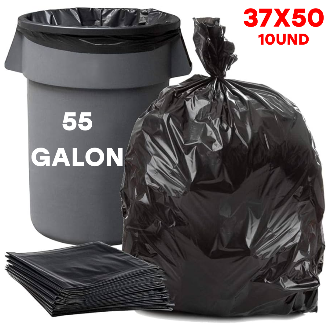Paquete de 10 Bolsa de Basura Plástica Negra 37x50 para 55 Galón Aurora 25+12x50 Aurora