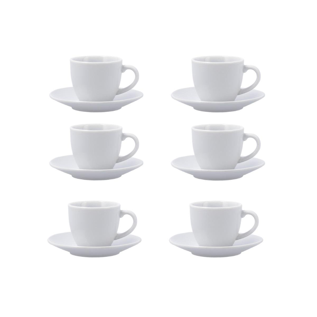 Set 6 Tazas con Platos de Porcelana Blanca para Shot de Café Expresso 90ml 88727 Espresso.