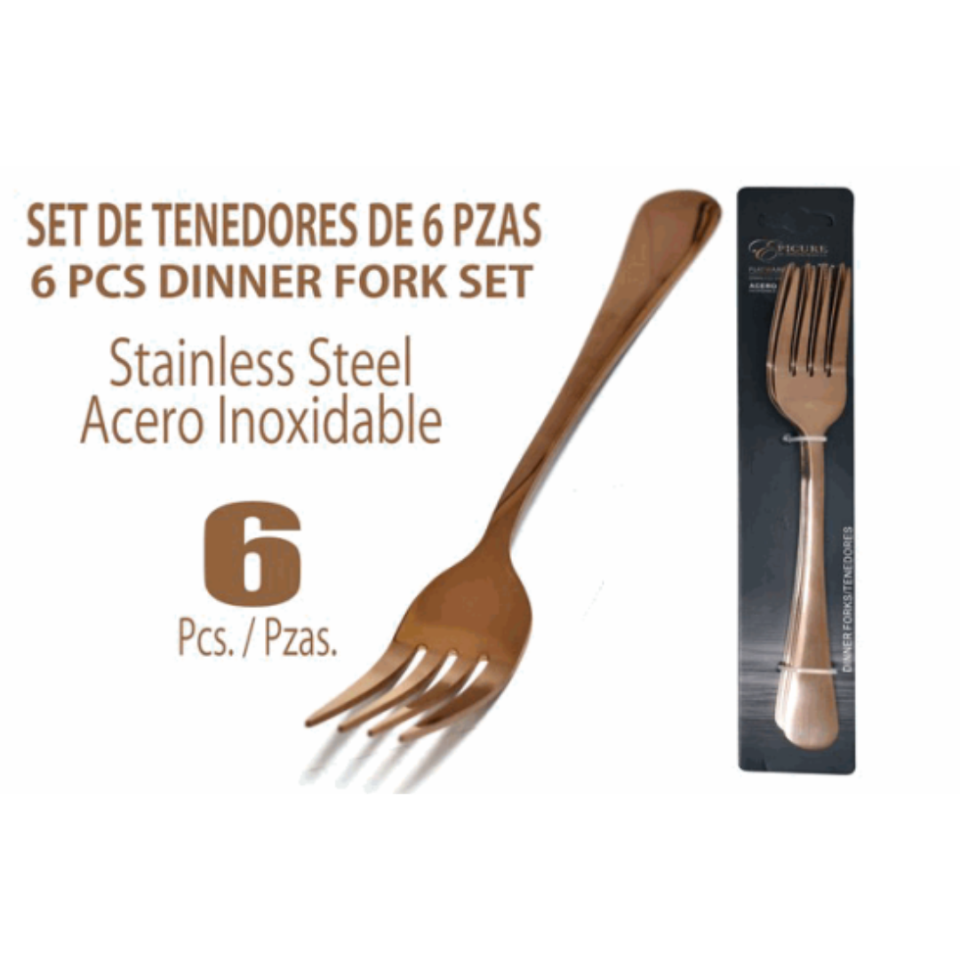 Set de 6 Tenedores de Acero Inoxidable Dorado EP-6FK-RG2