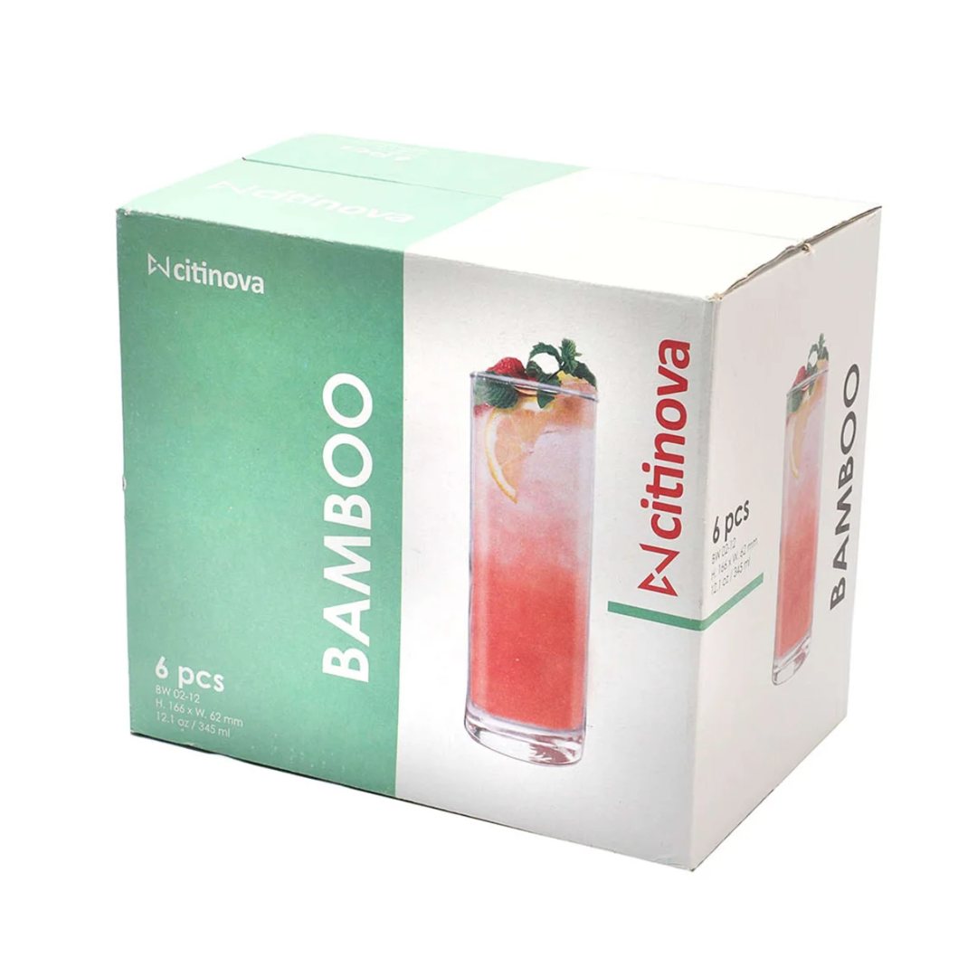 Set 6 Vasos Vidrios Bamboo 345ml Citinova Bamboo BW-02-12