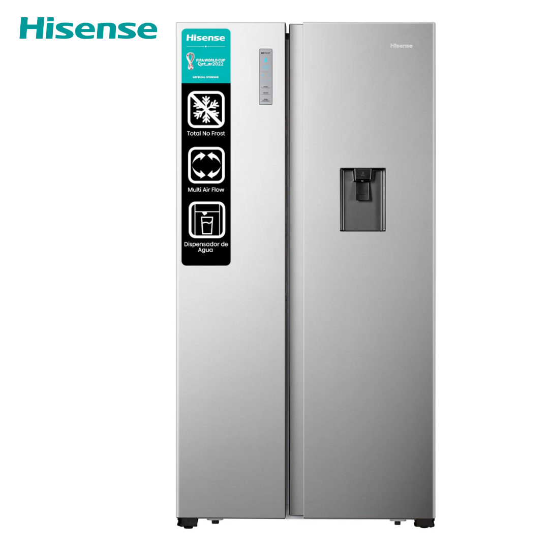Refrigeradora Hisense Side By Side 18P3 | Dispensador de Agua | Multi Air Flow | No Frost | Inverter | RS19N6ASI