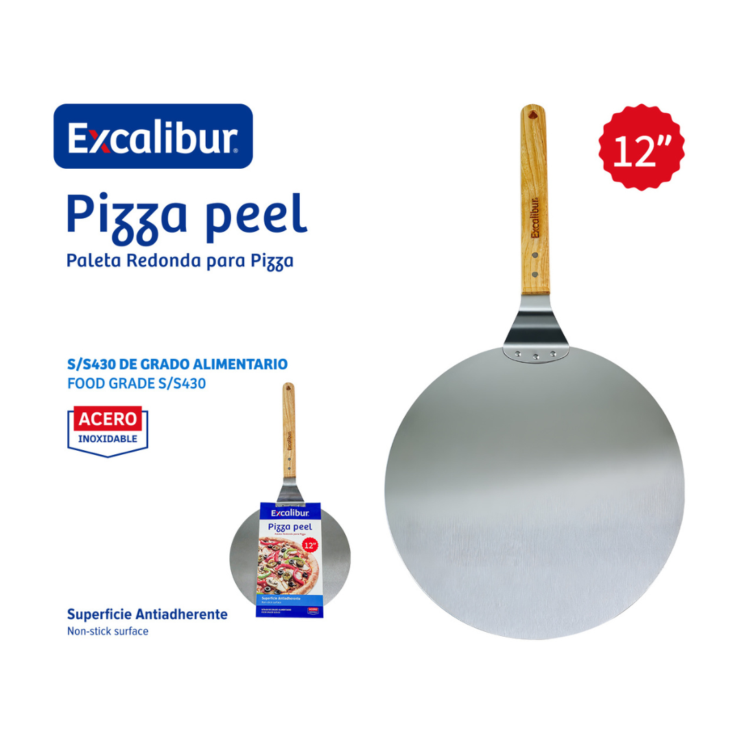 Paleta Espátula Redonda para Pizza Excalibur 12" | Acero Inoxidable Grado Alimentario | A164-PZP2320