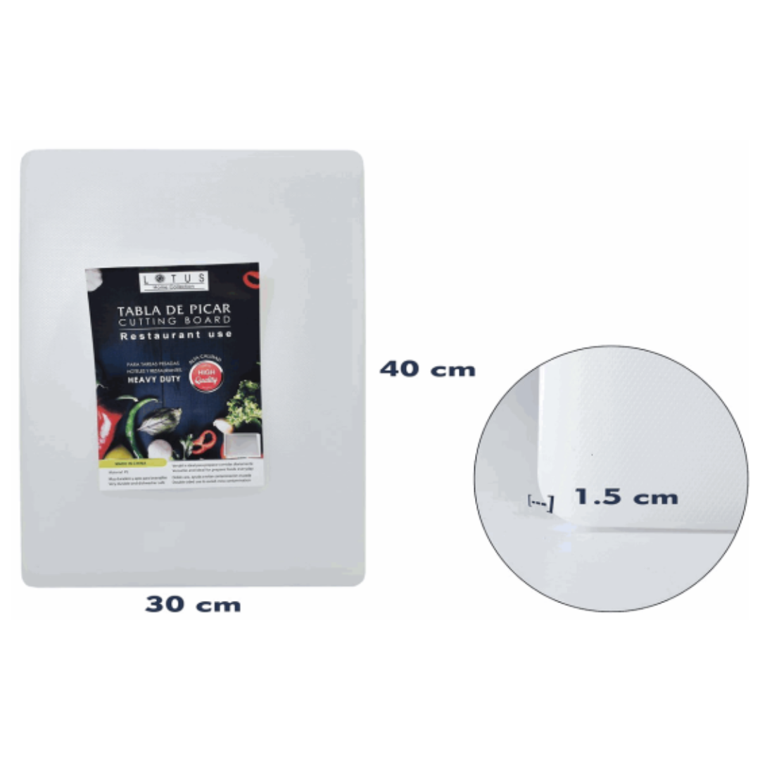 Tabla de Picar Plástico 40x30x1.5cm Blanco Lotus 86593