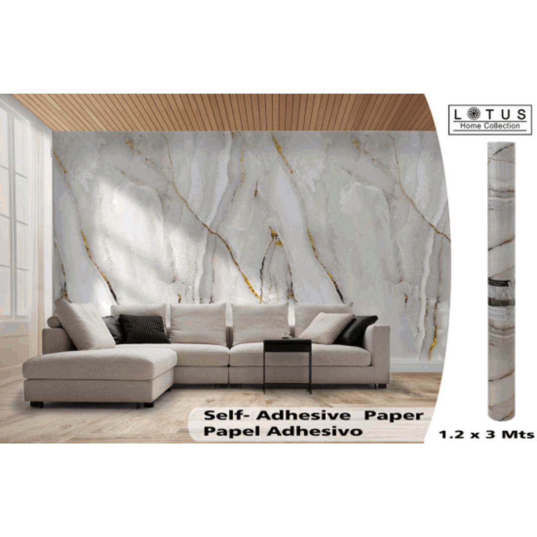 Rollo Papel Adhesivo para Pared con Diseños 1.2x3mt LHC-WL-1013 Lotus Estilo Marmol Selecto