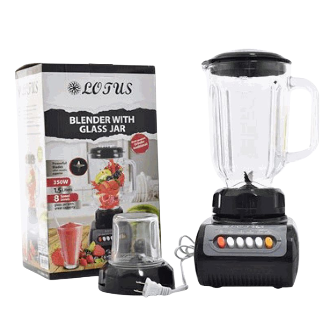 Licuadora 2en1 con Jarra de Vidrio 1.5L 8 Velocidades Lotus LT-655BLK