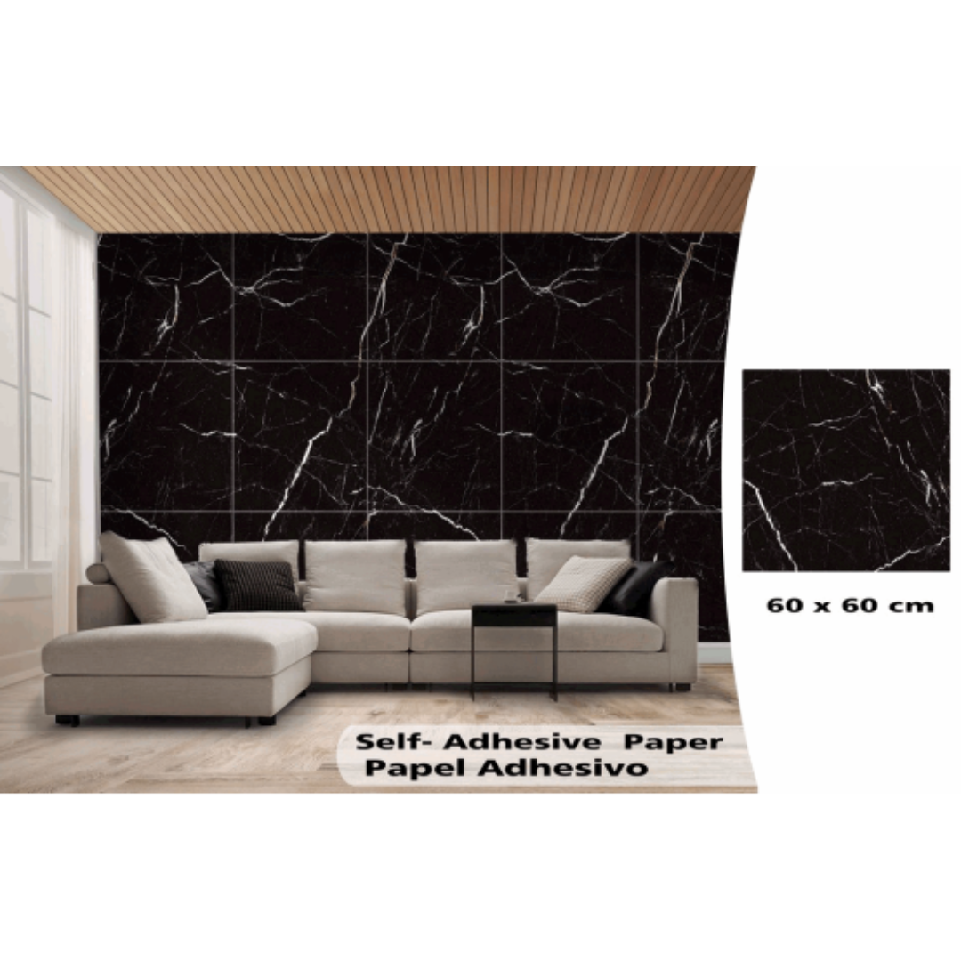 Papel Adhesivo para Pared con Diseños 60x60cm 88135 Estilo Marmol Negro Selecto
