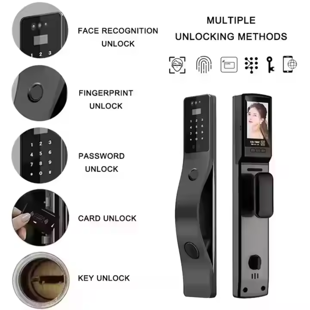 Cerradura Inteligente 5 Modos de Desbloqueo con Cámara Compatible con Tuya Smart App 6068 Selecto