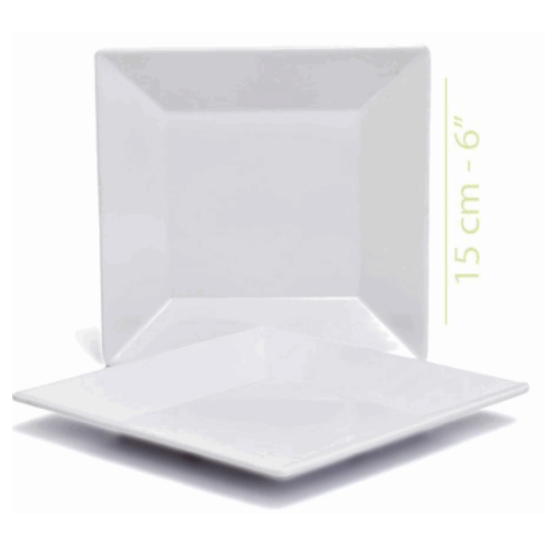 Plato Cuadrado de Melamina Blanco 6" BG-014-6W