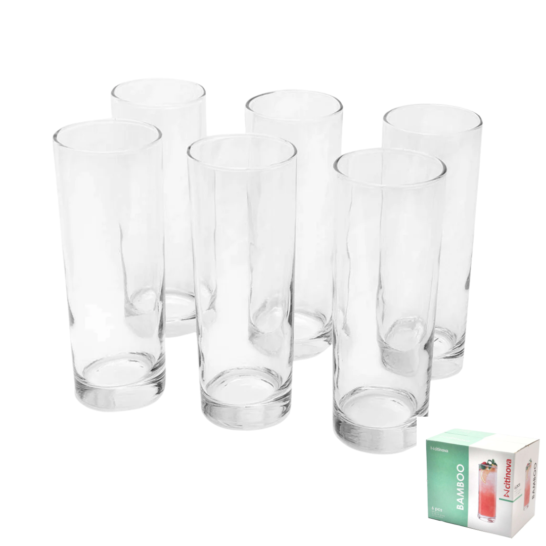 Set 6 Vasos Vidrios Bamboo 345ml Citinova Bamboo BW-02-12