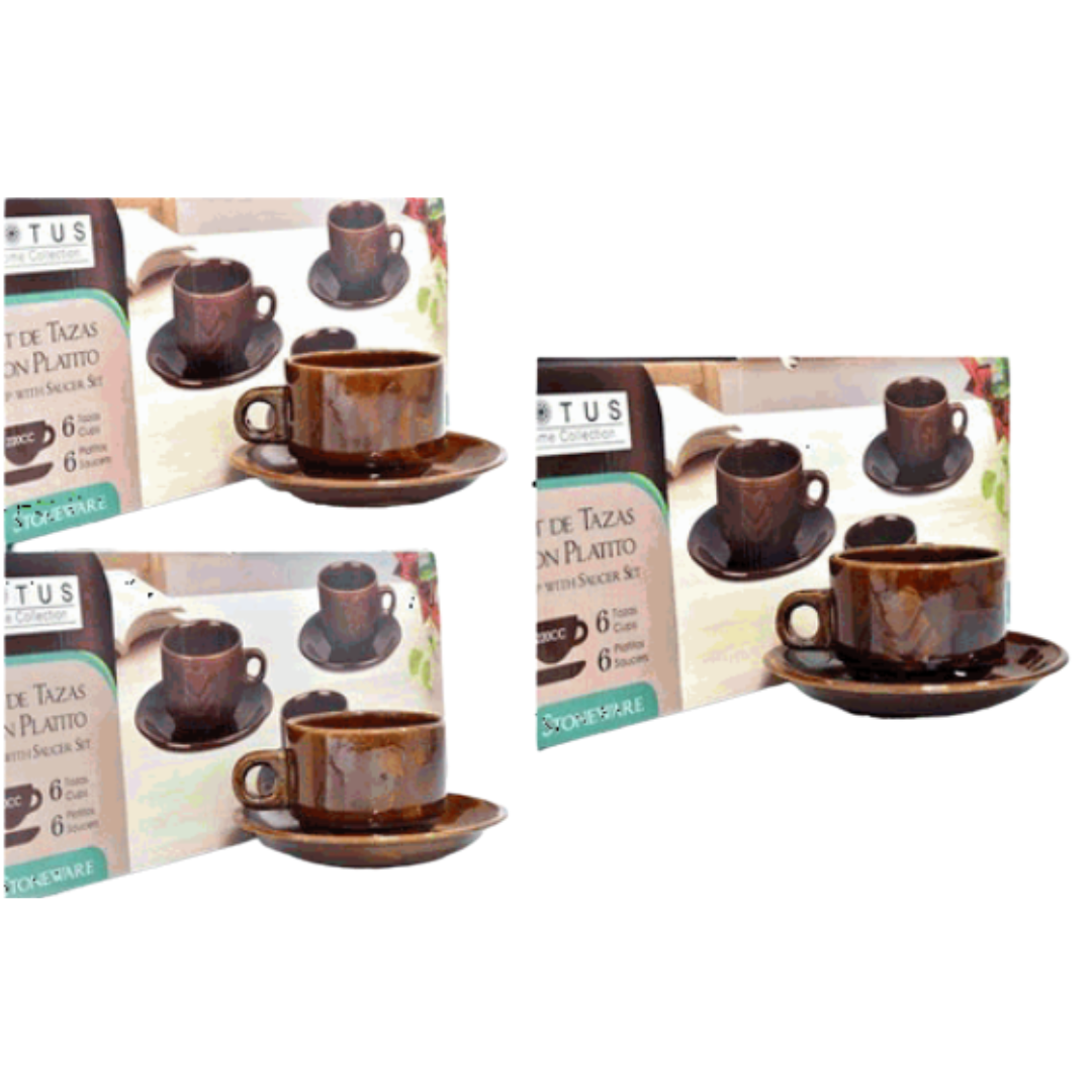 Set 6 Tazas con Platos de Porcelana Chocolate para Café Lotus T-30