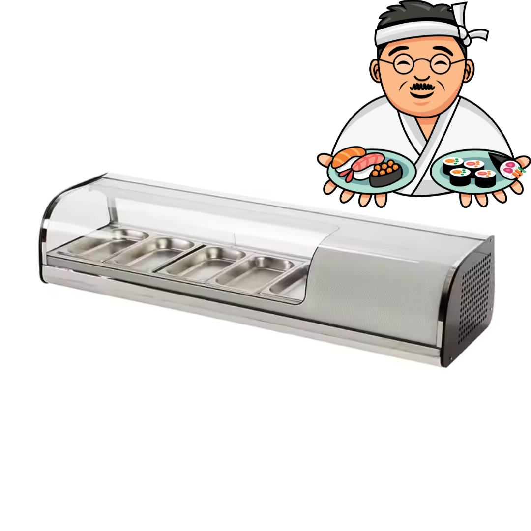 Vitrina Refrigeradora de Sushi Acero Inoxidable 52L 1352*420*265mm HSD-52L Barra de sushi. Selecto