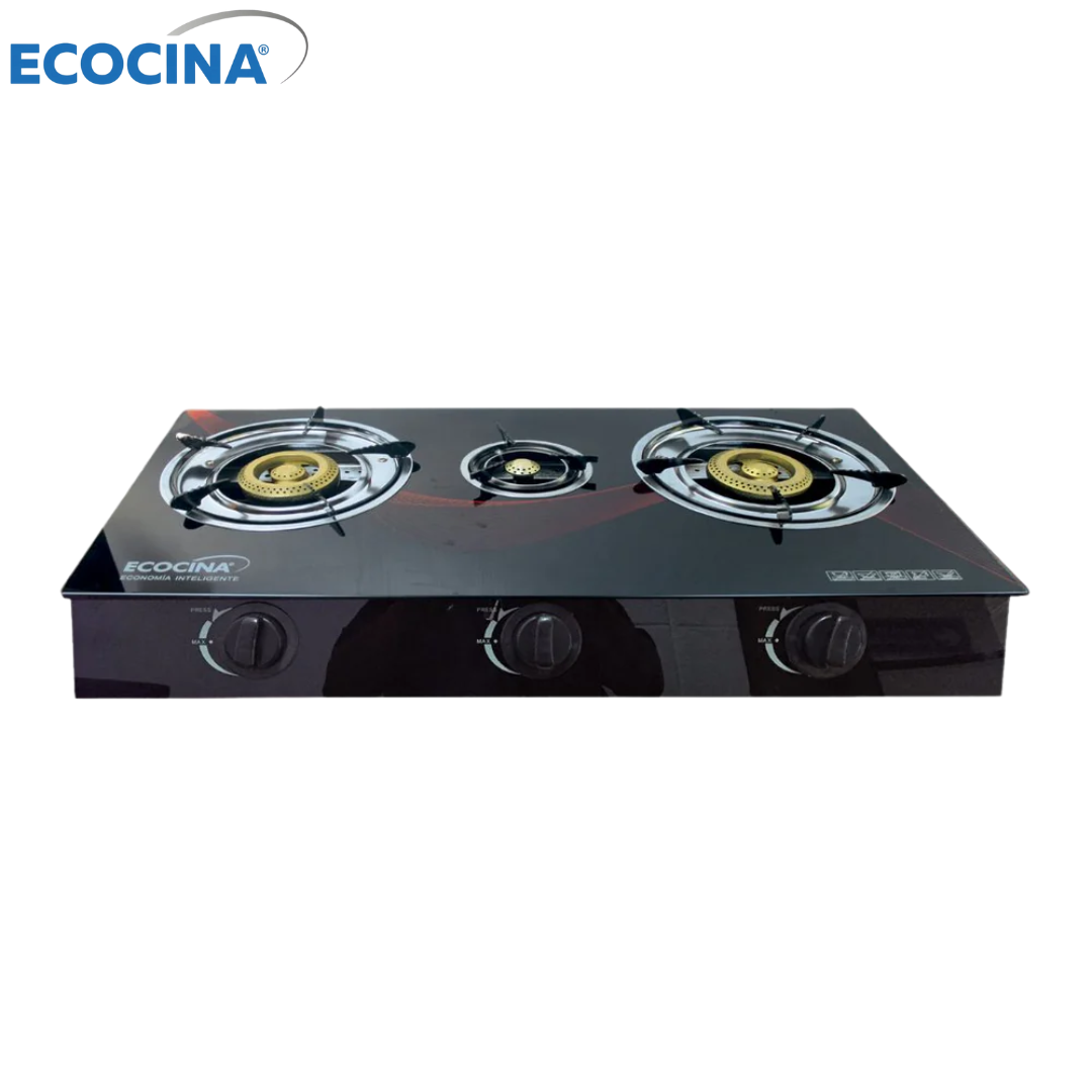 Estufa de 3 Quemadores a Gas de Vidrio Templado Ecocina QH-A3V