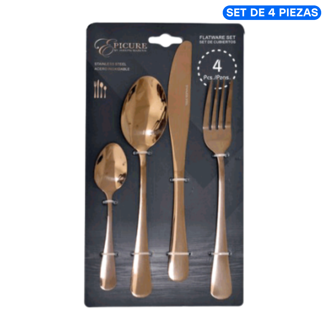 Set de 4 Cubiertos de Acero Inoxidable Dorado EP-4PCS-RG5 Selecto