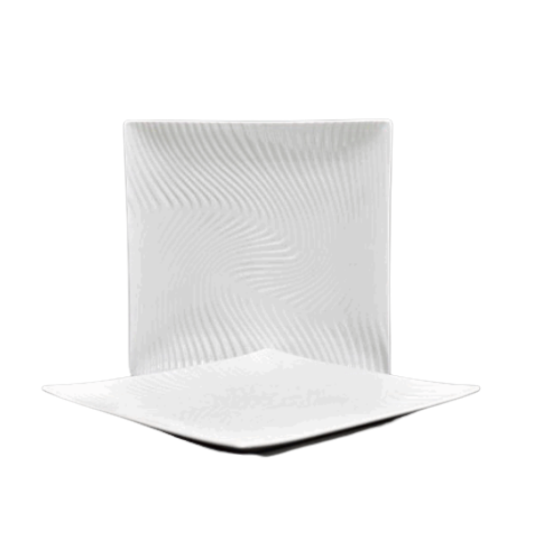 Plato Cuadrado con Relieve Blanco de Cerámica 10" DX-0211