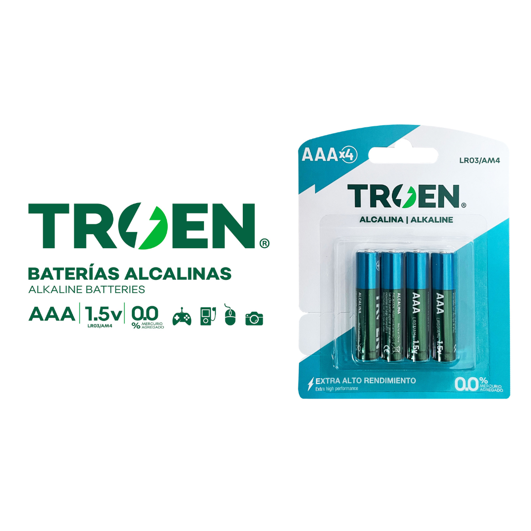 Set 4 Baterías AAA Alcalinas 1.5V Troen TR-KL-AAA-4