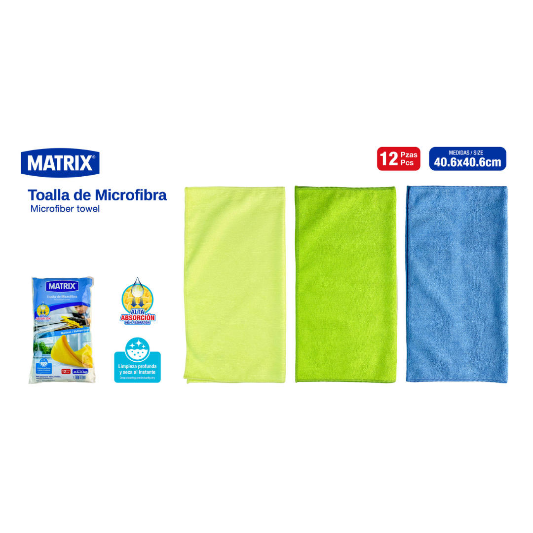 Set de 12 Toallas Microfibras 40.6x40.6cm Matrix A164-MT12 MATRIX