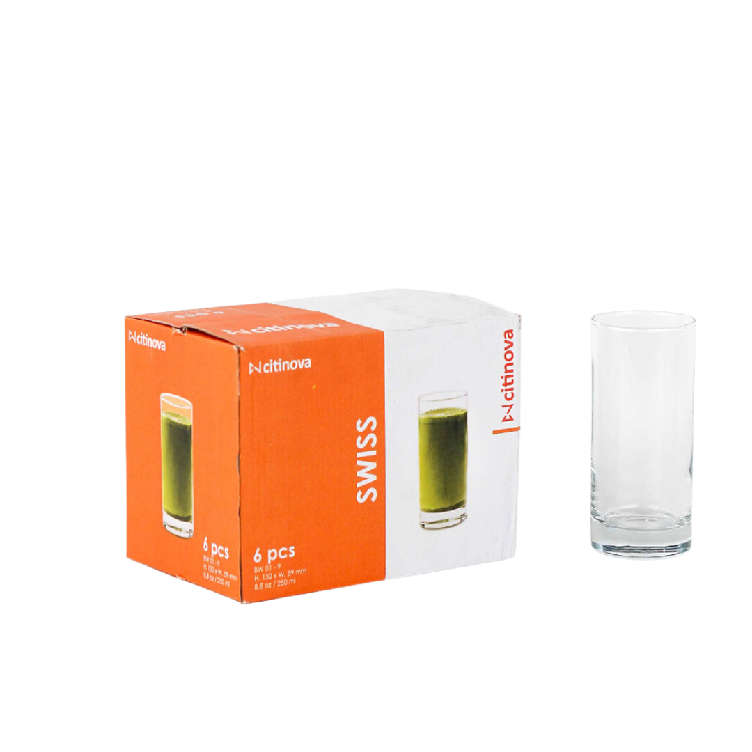 Set 6 Vasos Vidrios Halley 250ml Citinova BW-01-9