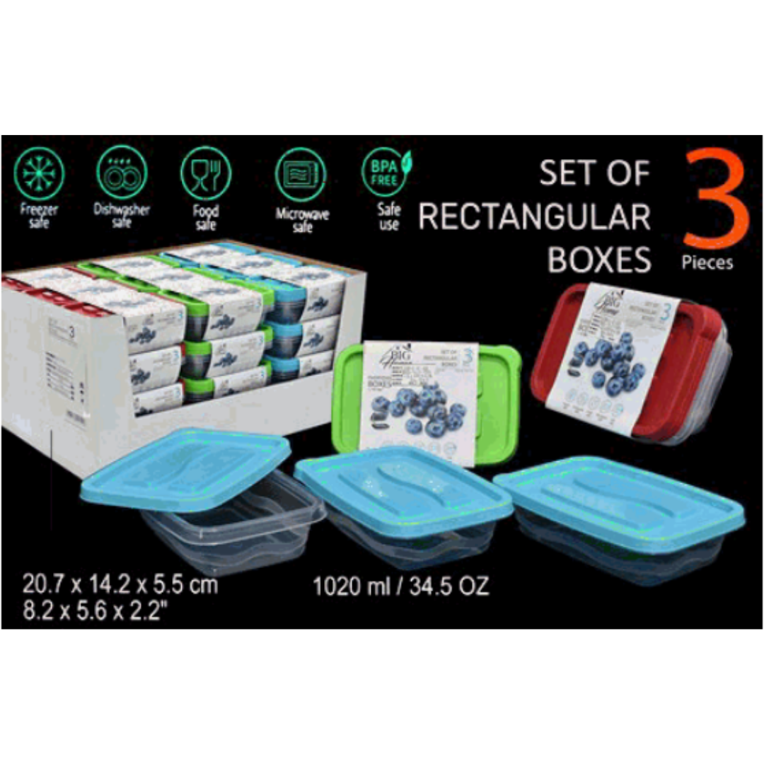 Set 3 Vasijas Plásticas Rectangular con Tapa BG-TLT-021 Selecto