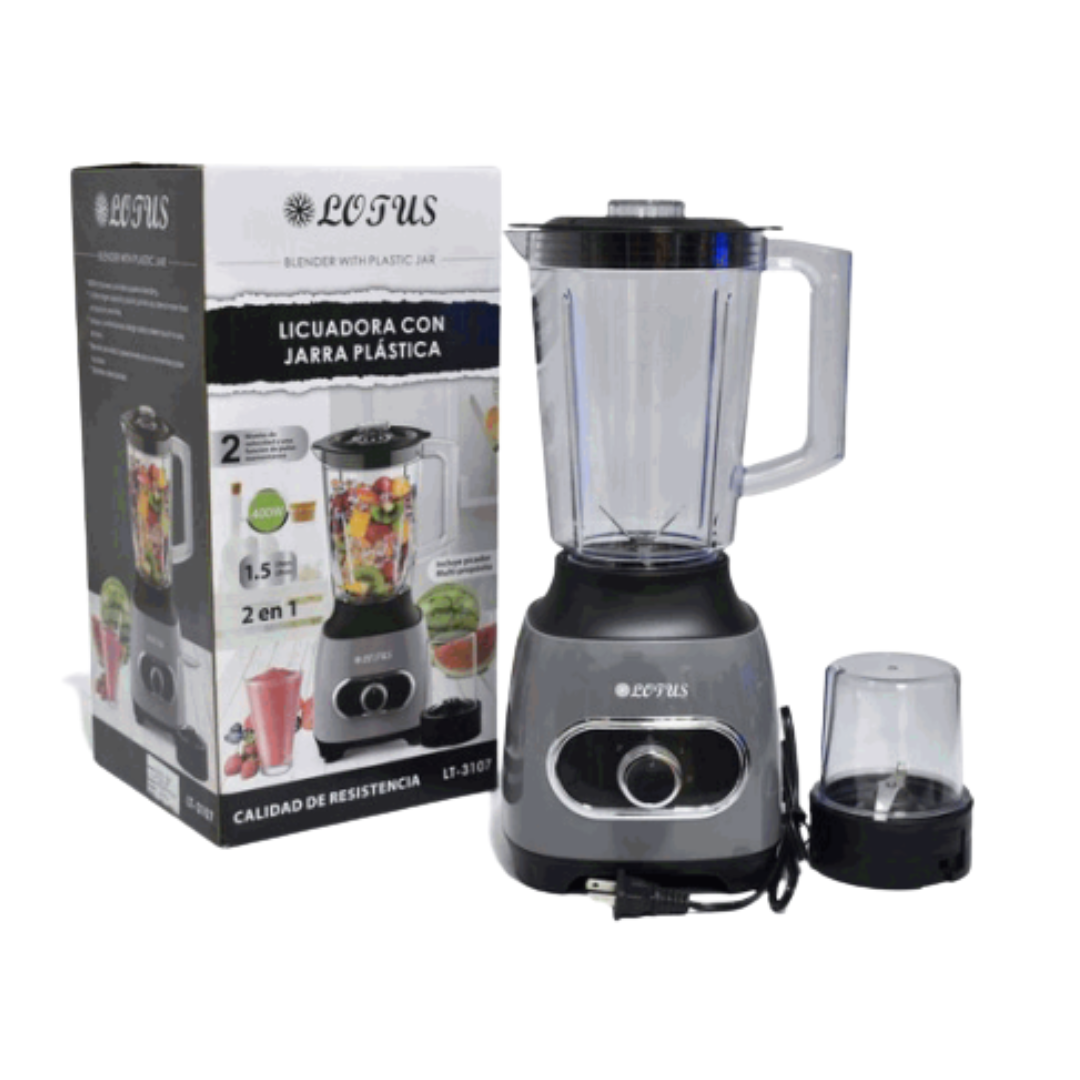 Licuadora con Procesador de Alimentos Jarra Plástica 1.5L 400W Gris Lotus LT-3107