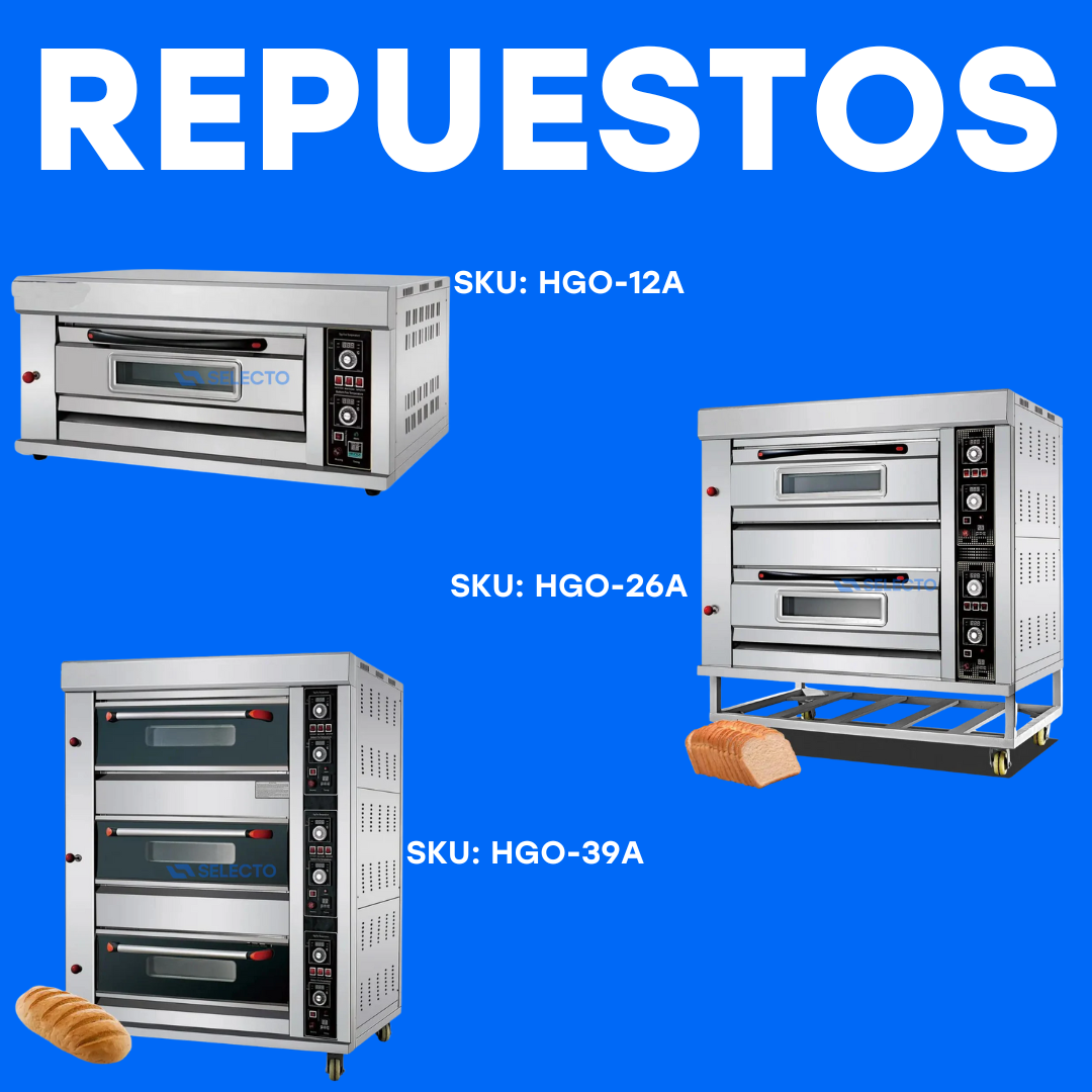 Repuestos Horno Industrial a Gas de 2 Niveles para 6 Bandejas 1760*890*1430mm HGO-12A / HGO-26A / HGO-39A Selecto