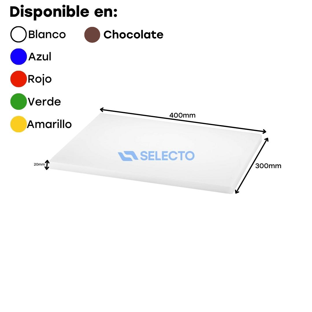 Tabla de Picar de Polietileno de 400X300X20MM Blanco, Azul, Rojo, Verde, Amarillo, Chocolate Selecto