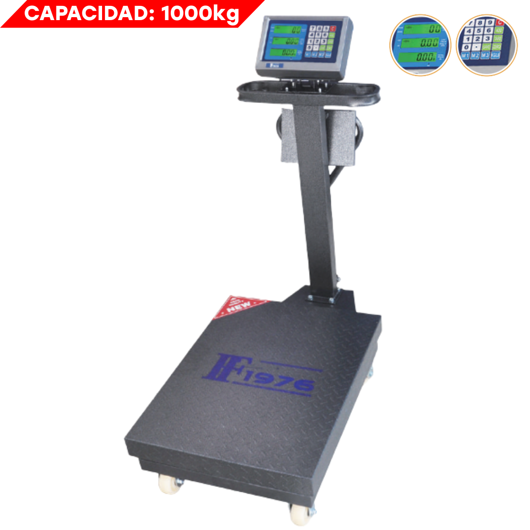 Balanza Digital de Pedestal con Ruedas Capacidad 1000kg 14191-5013F Balanza de piso. Balanza de plataforma. Báscula. Pesa.