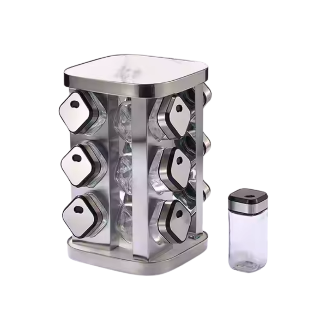 Set 12 Condimenteros de Vidrio con Base Giratorio NVS24709023 Selecto