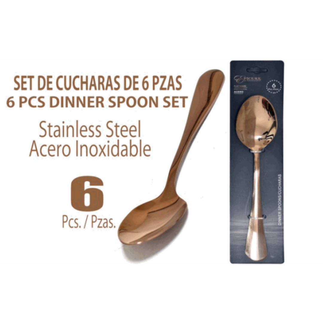 Set de 6 Cucharas de Acero Inoxidable Dorado EP-6DS-RG1