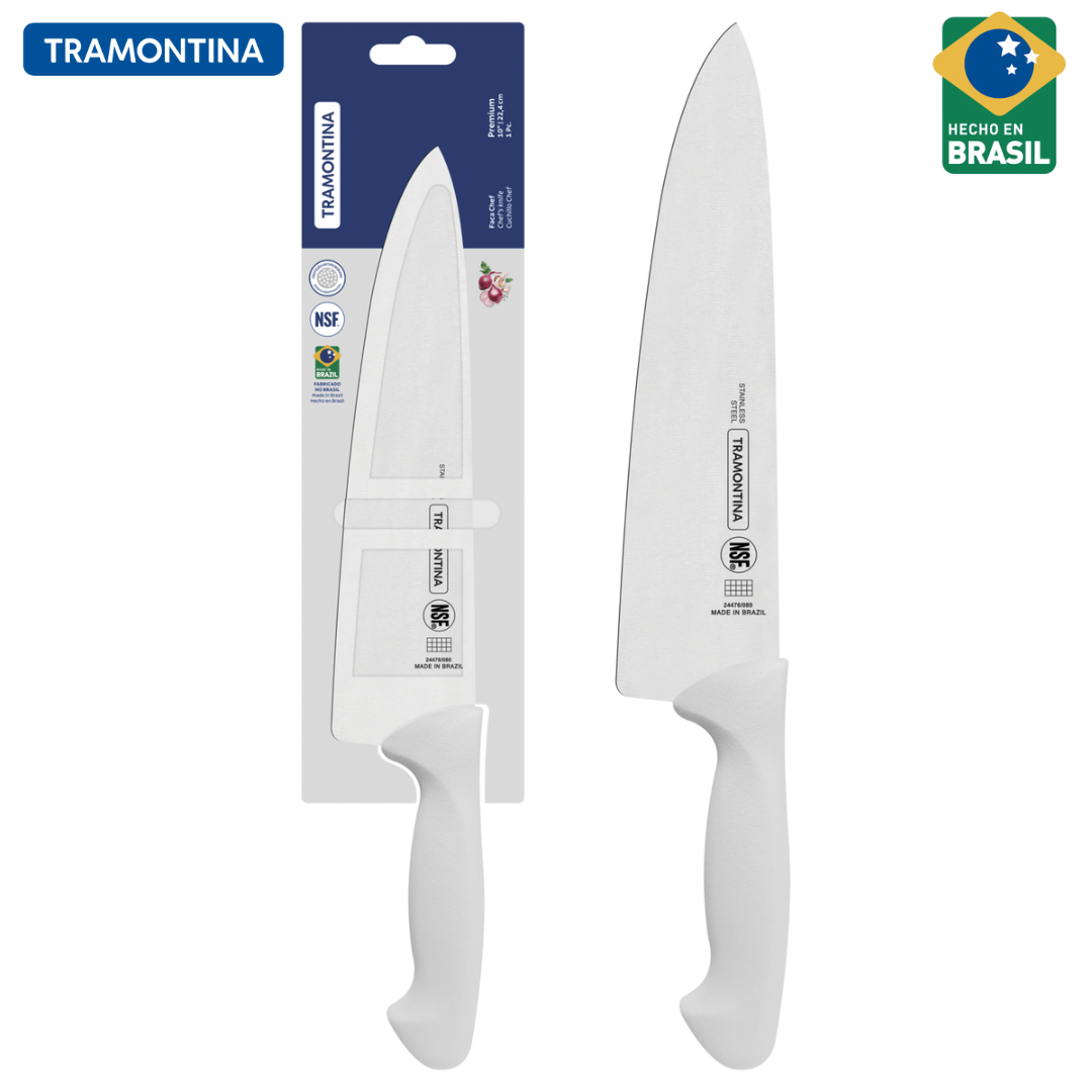 Cuchillo Chef Premium con Lámina de Acero Inoxidable 10" y Mango de Polipropileno Blanco Tramontina 24476/180