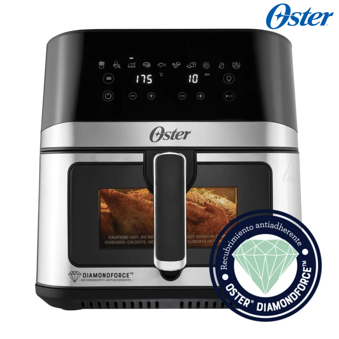 Freidora de Aire Manual Recubrimiento DiamondForce Ventana y Luz Interna 7.5L 1700W 10 Funciones en 1 Oster CKSTAF75WDSSDF OSTER