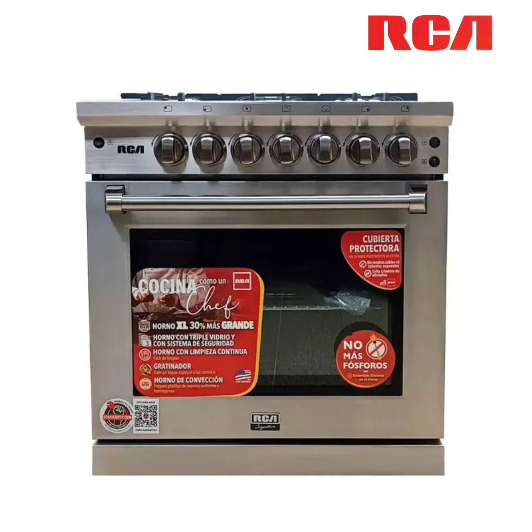 Estufa con Horno XL 30" de 5 Quemadores a Gas Estilo Comercial Acero Inoxidable RCA RCCC840 RCA