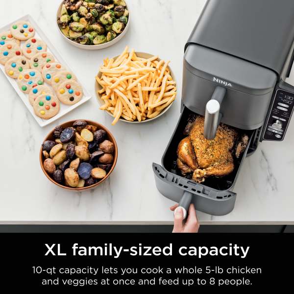Freidora De Aire XL, 6 En 1 Ninja Double Stack. Air Fryer SL401 Doble De 9.5 Lt Antiadherente, Con Revestimiento De Cerámica. Ninja SL401 NINJA